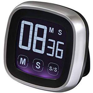 Xavax Digitale keukentimer, touch-functie (timer en stopwatch, magnetisch, tot 99 min. 59 sec, luid geluid) design korte tijdmeter, elektronische eierwekker zilver/zwart