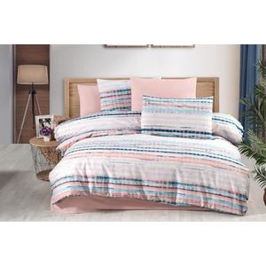 Nuit Des Rêves Double Quilt Cover Set (200 x 200 cm), 50% katoen/50% polyester, 2 kussenslopen (80 x 80 cm), knoopsluiting, machinewasbaar, elegant poeder en blauw design