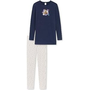 Schiesser Meisjespyjama lang – eenhoorn, sterren, stippen, bosmotieven en heksen – organisch katoen pyjamaset, donkerblauw (blauw I), 128 cm