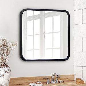 Americanflat Ingelijste 24"" vierkante zwarte spiegel met afgeronde hoeken - moderne wandspiegel voor badkamer, slaapkamer, woonkamer, hangende spiegel muur decor