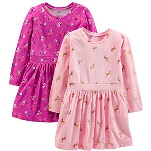 Simple Joys by Carter's Casual jurk voor meisjes (set van 2), Donkerroze bloemen/roze eenhoorn, 3 Jaar