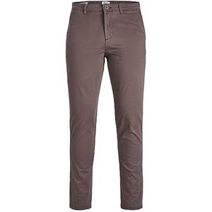 Heren JACK & JONES Chino Broek Stretch Pantalon Smal Model - Slim Fit Look JPSTMARCO JJBOWIE., Colour:Brown, Pant Size:30W / 34L, Beenlengte:L34