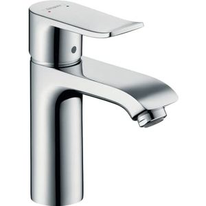 hansgrohe Lage druk wastafel kraan Metris, kraan badkamer met uitloop hoogte 110 mm, met trekstang, badkamerkraan waterbesparend, chroom