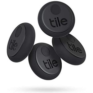 Tile Sticker (2020) Bluetooth key finder, 4-pack, bereik 45m, tot 3 jaar batterijduur, incl. zoekopdracht met behulp van de community, iOs en Android app, werkt met Alexa en Google home; zwart