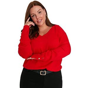 Trendyol Dames V-hals Plain Regular Plus Size Sweater Sweater, Rood, 3XL, Rood, 3XL