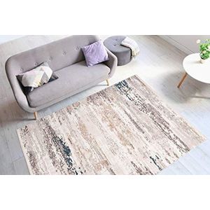 One Couture Tapijt Vintage franjes zacht gezellig woonkamer crème beige blauw woonkamertapijt eetkamertapijt tapijtloper gang loper, afmetingen: 160cm x 230cm