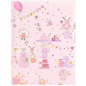 goldbuch Babydagboek Wonderland in Turnowsky design met 44 geïllustreerde pagina's, dagboek voor pasgeborenen, omslag met kunstdruk, baby herinneringsalbum, papier, roze, ca. 21 x 28 x 1 cm