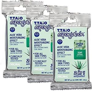 T.TAiO Esponjabon Aloë Vera zeepspons, verpakking van 3 stuks – 2-in-1 zeepspons met hydraterende aloë vera