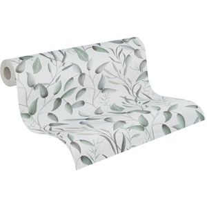 DELICATE BLADPATROON BEHANG | Elegant - groen wit grijs - A.S. Création PintWalls II