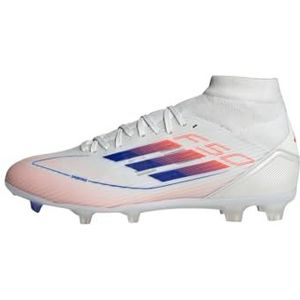 adidas F50 League Mid voetbalschoenen voor dames, stevige grondschoenen, Ftwr Wit Lucid Blauw Zonne-rood, 39 1/3 EU