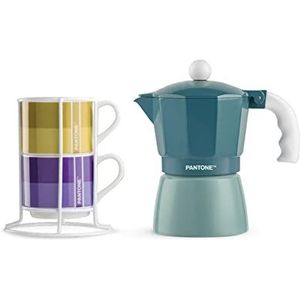 Egan Set van 2 koffiekopjes Impil. met metalen rack panton linear + moka blauw 3 kopjes