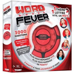 TOMY Word Fever, Elektronisch raadspel/woordzoekspel met geluiden, klein spel, 3000 vragen - familie, geschikt voor volwassenen en kinderen vanaf 7 jaar