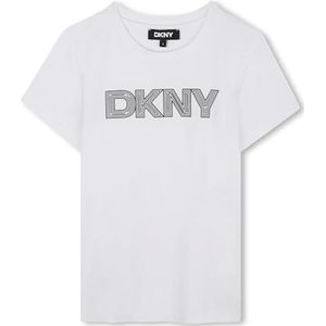 DKNY D62405 T-shirt voor meisjes, Wit, 6 Jaren