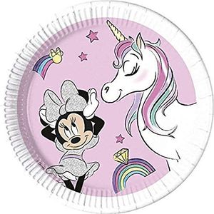 Procos 90813 - partyborden Minnie Mouse eenhoorn, 8 stuks, unicorn, composteerbaar