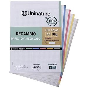 Unipapel PaperClass PaperClass gerecycled papier, A4, 100 vellen, 5 x 5, 5 gekleurde banden, 4 gaten, super sterk papier, 90 g