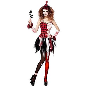 Widmann - Kostuum horror harlekijn, jurk, armbanden, minhoed, Halloween, carnaval, themafeest