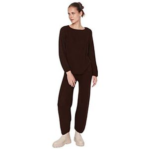 Trendyol Dames Plain Midden Gebreide Tops & Bottoms, BRON, S