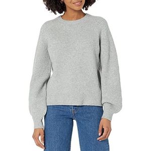 Amazon Essentials Dames trui met ronde hals en ribben, lichtgrijs gemêleerd, medium