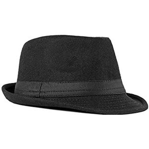 FBBULES Fedora Hoed Heren Bowler Hat Klassieke Gangster Hoed Vintage Trilby Hoeden Mode Jazz Hat Panama Hoed met Brede Band voor Heren en Dames Unisex 56-58 CM