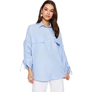 Trendyol Modest Lichtblauw overhemd van geweven katoen met verstelbare plooi-details op de mouwen TCTSS23TG00011, 42, blauw, 42