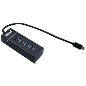 iggual USB-C hub met 4 USB 3.0 poorten, USB-C adapter met 4 poorten, blauwe LED-display en veiligheidsbescherming, Type-C adapter, compatibel met MacBook Pro/Air, iPhone en Galaxy, kabel van 30 cm