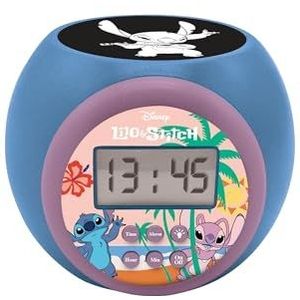 Lexibook, Disney Stitch, Projector wekker met sluimerfunctie en alarmfunctie, Nachtlampje met timer, LCD scherm, werkt op batterijen, blauw, RL977D