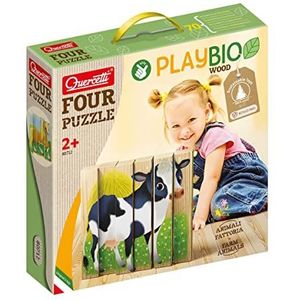 Quercetti - Vier puzzel Play Bio, boerderijdieren, 80712