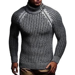 Leif Nelson Heren pullover gebreide trui sweatshirt lange mouwen XL antraciet zwart