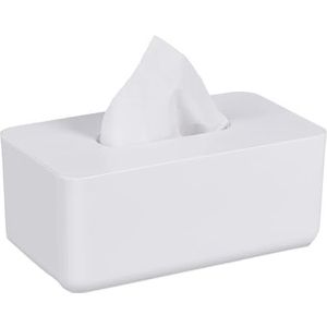 Relaxdays tissue box - kunststof - bamboe - tissue doos - modern - wit - tissuehouder wc