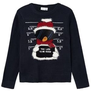 NAME IT Unisex Nknrajulle Ls Knit Box Gebreide Trui, Dark Sapphire/Print: Snowman, 116 cm