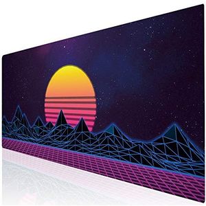 Imegny Grote gaming muismat, verlengde XXL bureauonderlegger en antislip rubberen mat voor muizen en toetsenbord met gestikte randen (90x40 zisesun011)