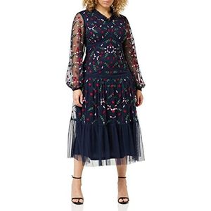 Frock and Frill Vrouwen Bloemen Geborduurde Jurk Speciale Gelegenheid, Navy, 14, marineblauw, 40