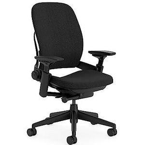 Steelcase Leap Ergonomische, in hoogte verstelbare bureaustoel met verstelbare lendensteun en armleuningen, comfortabele bekleding in zwarte stof