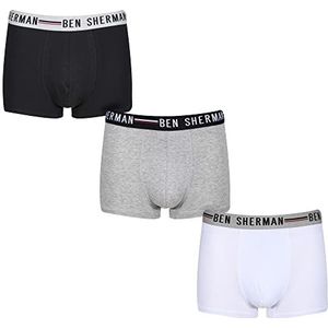 Ben Sherman Boxershorts voor heren in zwart/wit/grijs | Soft Touch katoenen boxershorts met elastische tailleband | comfortabel en ademend ondergoed - multipack van 3, Zwart/Wit/Grijs, M