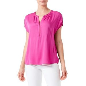 Taifun Zijdeachtig glinsterende blouseshirt voor dames, overgesneden schouders, korte mouwen, effen kleuren, fuchsia, 44