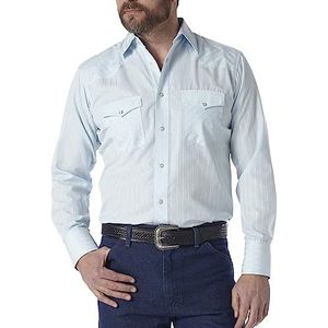 Wrangler Heren Tall Shirt in Dobby Stripetall Sport Western Snap-Playera, Diseño De Rayas Button, Blauw, XL tall