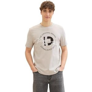 TOM TAILOR Denim Basic T-shirt met ronde hals voor heren met logo-print, 11754 - Light Dove Grijs, XL