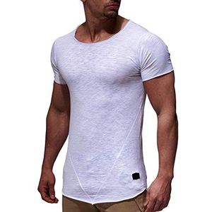 Leif Nelson Heren T-shirt, top, sweater, ronde hals, korte mouwen, vintage, LN6281, Weiss, M