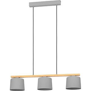 EGLO Hanglamp Mariel, 3-lichts pendellamp eettafel, lamp hangend voor woonkamer en eetkamer, eettafellamp van metaal in grijs en natuurlijk hout, FSC100HB, E27 fitting
