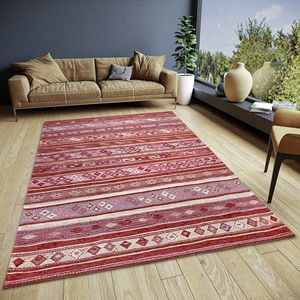 Hanse Home Yara Design tapijt, boho, plat weefsel, boho-stijl, antislip onderkant, vintage design, hoogwaardig geweven voor woonkamer, slaapkamer, eetkamer, hal, rood, meerkleurig, 120 x 180 cm