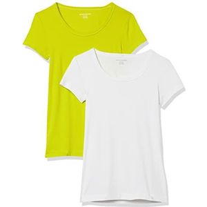 Amazon Essentials Women's T-shirt met kapmouwen, ronde hals en slanke pasvorm, Pack of 2, Limoengroen/Wit, XXL
