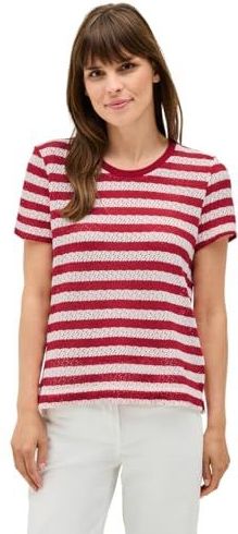 Cecil Gestreept Ajour T-shirt voor dames, Glazed Apple Red, L