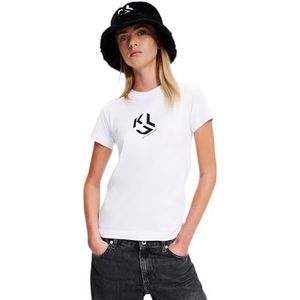 JEANS VAN KARL LAGERFELD VOOR DAMES, SLIM FIT T-SHIRT MET MONOGRAM, WIT, KLEIN