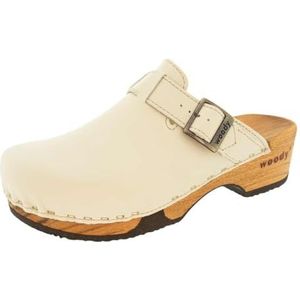 Woody Dames Manu houten schoen, crème, 36 EU, Crème, 36 EU