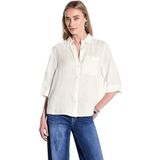 Blouse - Korte Mouwen - Hemdkraag - Borstzak - Afgeronde Zoom - Lichtgewicht Linnen