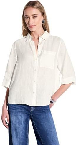 Blouse - Korte Mouwen - Hemdkraag - Borstzak - Afgeronde Zoom - Lichtgewicht Linnen