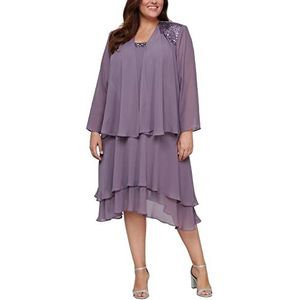 S.L. Fashions Vrouwen Plus Size verfraaid gelaagde jas jurk speciale gelegenheid, Icy Orchidee, 50 NL/Plus