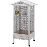 Ferplast Vogelkooi, Vogelvolière HEMMY Kanaries, Parkieten, Vinken, Agapornis, Houten Kooi, Inclusief Accessoires Roterende Voerbakken Zitstokken Wielen 84.5 x 65.5 x h 165 cm.