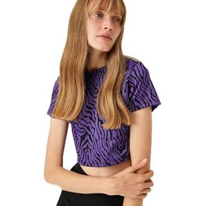 Koton Dames Crop T-Shirt Zebra Patroon, Paars design (3D9), L
