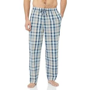 Amazon Essentials Men's Geweven pyjamabroek met rechte pasvorm, Blauw Lichtoranje Geruit, M